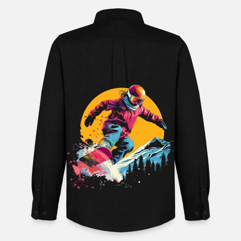 Snowboarder Synthwave - Männer Oxford Hemd von Stanley/Stella - Schwarz