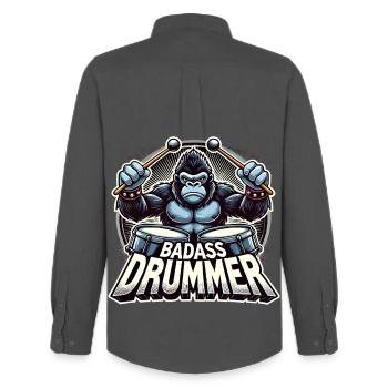 Badass Drummer Gorilla Cool Gift - Chemise Oxford homme Stanley/Stella - charbon - Dos - AI Model Male 185 dark (185cm)
