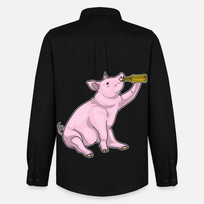 Schwein Flasche Bier - Männer Oxford Hemd von Stanley/Stella - Schwarz