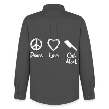 Peace Love Cut Meat - Männer Oxford Hemd von Stanley/Stella - Anthrazit - Hinten - AI Model Male 185 dark (185cm)