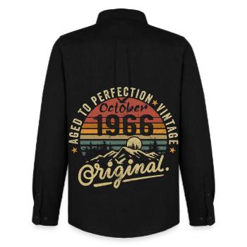 1966 Born in october 1966 Born in october 1966 - Men's Oxford Shirt by Stanley/Stella - black - Back - AI Model Male 185 dark (185cm)