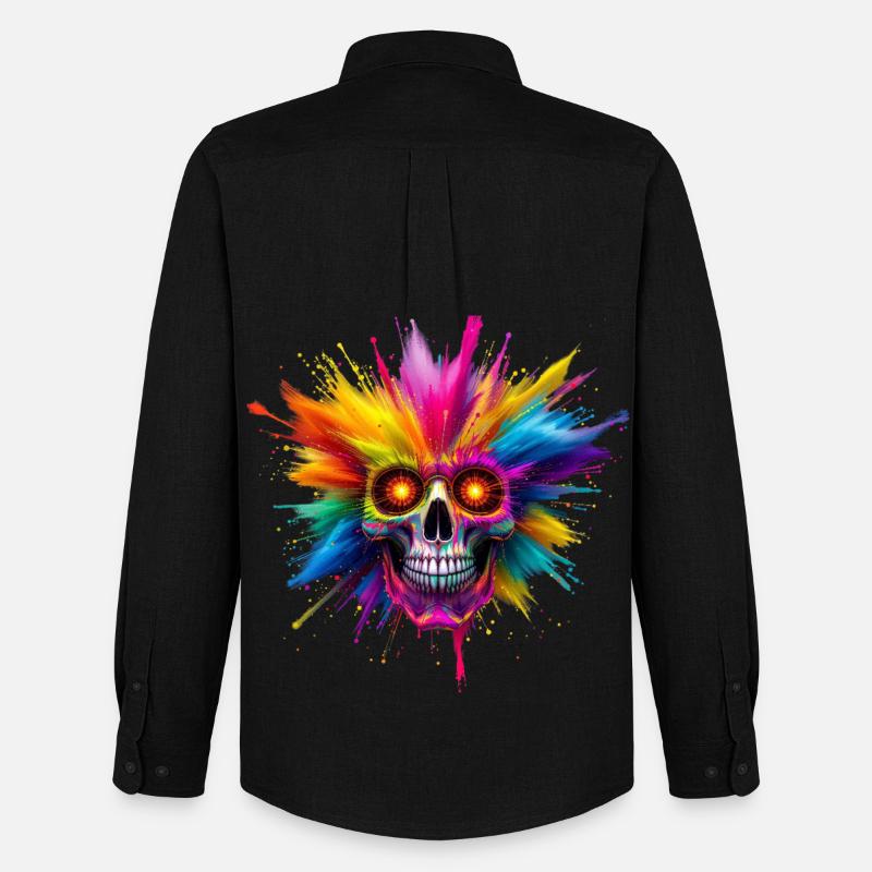 Bunter Totenkopf mit Farbexplosion - Männer Oxford Hemd von Stanley/Stella - Schwarz