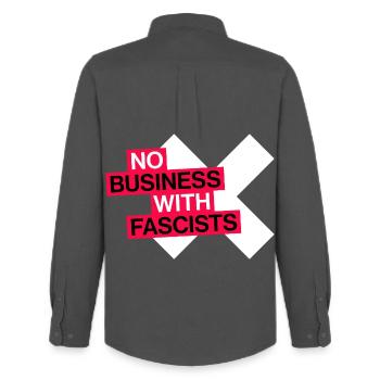 NO BUSINESS WITH FASCISTS - Men's Oxford Shirt by Stanley/Stella - anthracite - Back - AI Model Male 185 dark (185cm)