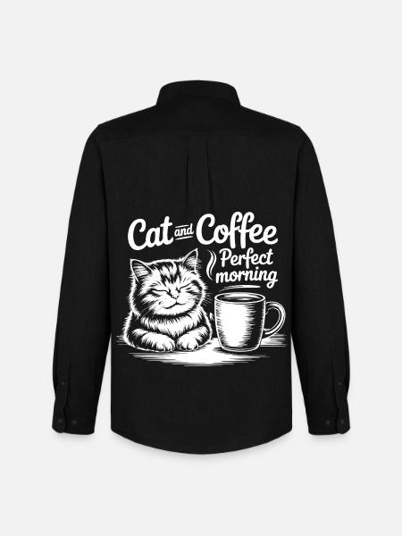 Katzenliebe und Kaffeegenuss - Männer Oxford Hemd von Stanley/Stella - Schwarz