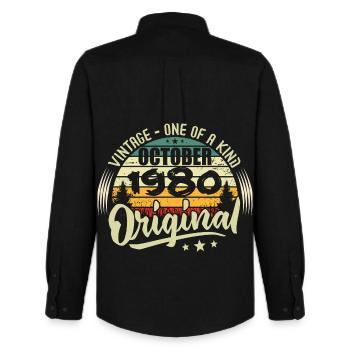 Cadeau Anniversaire Octobre 1980 - Chemise Oxford homme Stanley/Stella - noir - Dos - AI Model Male 185 dark (185cm)