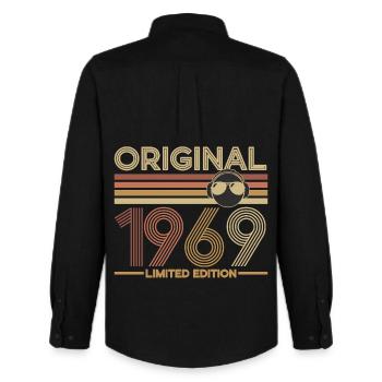 Original 1969 Limited Edition - Männer Oxford Hemd von Stanley/Stella - Schwarz - Hinten - AI Model Male 185 dark (185cm)