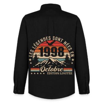 October 1998 Birthday Gift 1998 October 1998 - Men's Oxford Shirt by Stanley/Stella - black - Back - AI Model Male 185 dark (185cm)
