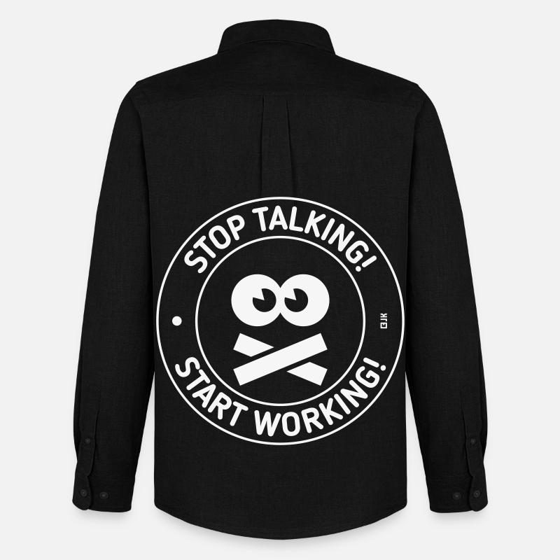 Stop Talking! Start Working! (White) - Men's Oxford Shirt by Stanley/Stella - black
