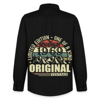 Birthday November 1969 - Men's Oxford Shirt by Stanley/Stella - black - Back - AI Model Male 185 dark (185cm)