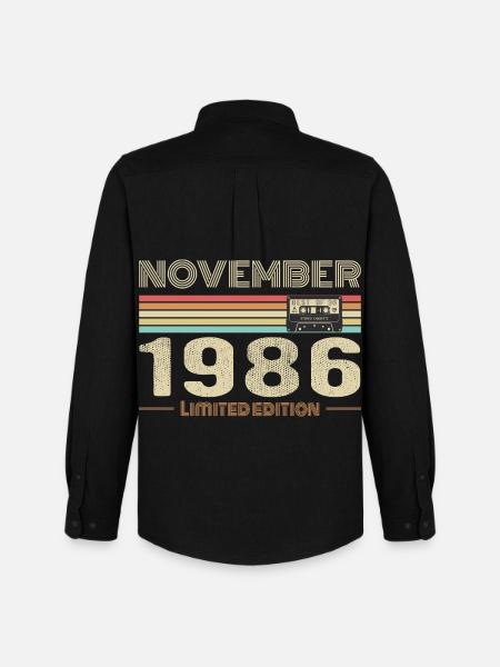 November 1986 Vintage Fødselsdag Retro T-shirt - Oxfordskjorte herre Stanley/Stella - sort