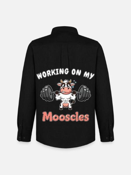 Cow - Working on my Mooscles - Funny Gym Design - Men's Oxford Shirt by Stanley/Stella - black