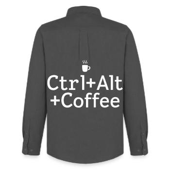 Kaffee-pause Ctrl-Alt-Café - Chemise Oxford homme Stanley/Stella - charbon - Dos - AI Model Male 185 dark (185cm)