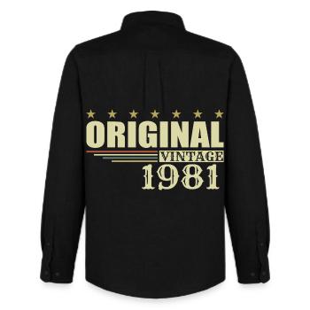 1981 Anniversaire 1981 - Chemise Oxford homme Stanley/Stella - noir - Dos - AI Model Male 185 dark (185cm)