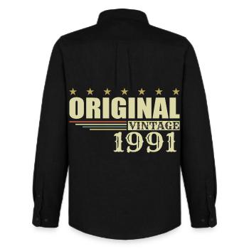 1991 Anniversaire - 1991 - Chemise Oxford homme Stanley/Stella - noir - Dos - AI Model Male 185 dark (185cm)