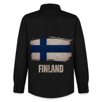 Vintage Finnland, Finnland Flagge - Männer Oxford Hemd von Stanley/Stella - Schwarz - Hinten - AI Model Male 185 dark (185cm)