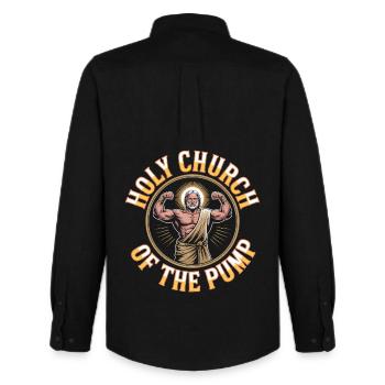 Sanctifiés soient tes gains - Funny Jesus Gym Meme - Chemise Oxford homme Stanley/Stella - noir - Dos - AI Model Male 185 dark (185cm)