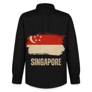 Drapeau grunge de Singapour, j’adore Singapour - Chemise Oxford homme Stanley/Stella - noir - Dos - AI Model Male 185 dark (185cm)