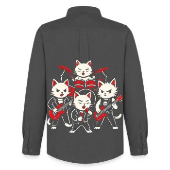 Rockband Katzen Schlagzeug spielen Gitarren Musik Grafik - Männer Oxford Hemd von Stanley/Stella - Anthrazit - Hinten - AI Model Male 185 dark (185cm)