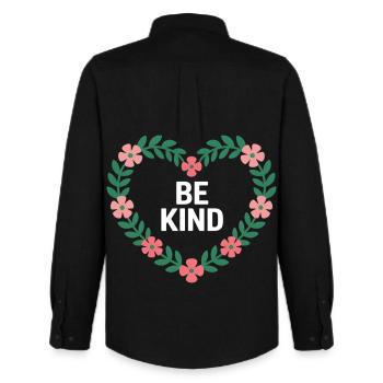 Be Kind Blossom Motif Coeur - Chemise Oxford homme Stanley/Stella - noir - Dos - AI Model Male 185 dark (185cm)