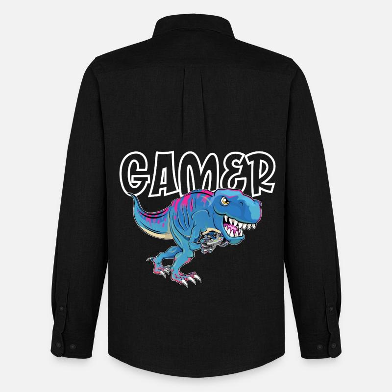 Gamer Gaming T_Rex - Männer Oxford Hemd von Stanley/Stella - Schwarz