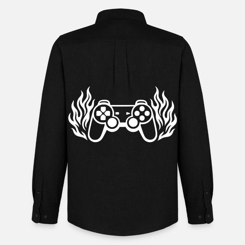 Flammen Controller, brennende Gamepad Grafik - Männer Oxford Hemd von Stanley/Stella - Schwarz