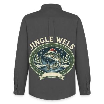 Waller Angeln Weihnachten - Das Lustige Geschenk! - Männer Oxford Hemd von Stanley/Stella - Anthrazit - Hinten - AI Model Male 185 dark (185cm)