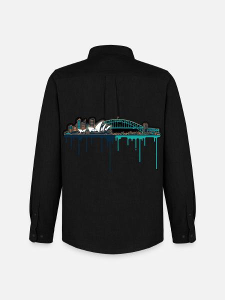 Sydney Skyline Neon Drop Print - Men's Oxford Shirt by Stanley/Stella - black