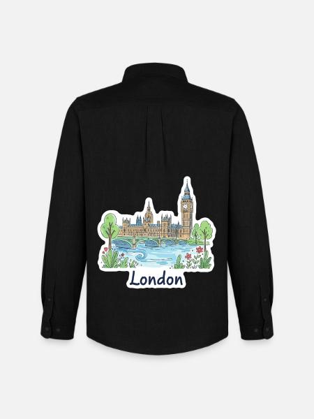 London Skyline Big Ben Parliament Bridge Art - Men's Oxford Shirt by Stanley/Stella - black