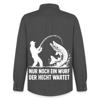 Pike Waiting A Cast Fishing Angler Gift - Men's Oxford Shirt by Stanley/Stella - anthracite - Back - AI Model Male 185 dark (185cm)