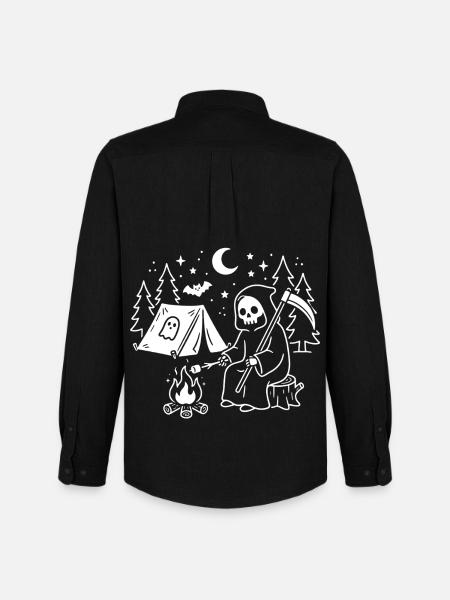 Nocturnal Grim Reaper at the Campfire - Men's Oxford Shirt by Stanley/Stella - black