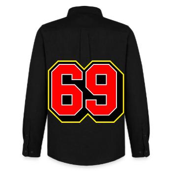 Numéro de maillot sportif en gras 69 - Chemise Oxford homme Stanley/Stella - noir - Dos - AI Model Male 185 dark (185cm)