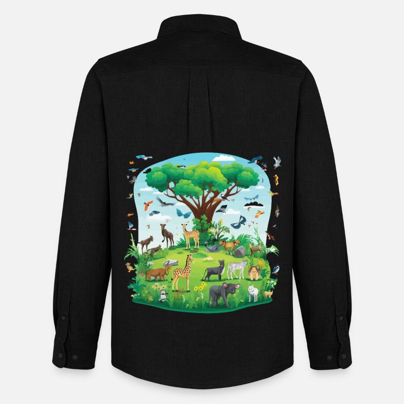 Tierparadies unter dem Baum - Männer Oxford Hemd von Stanley/Stella - Schwarz
