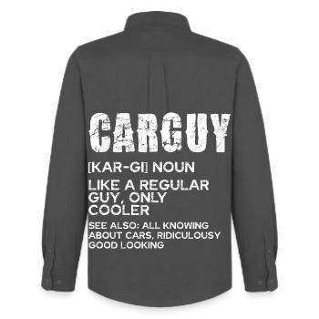 CarGuy Distressed Typografie - Männer Oxford Hemd von Stanley/Stella - Anthrazit - Hinten - AI Model Male 185 dark (185cm)