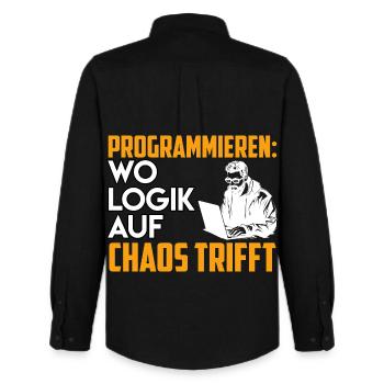PROGRAMMING WHERE LOGIC MEETS CHAOS Funny - Men's Oxford Shirt by Stanley/Stella - black - Back - AI Model Male 185 dark (185cm)