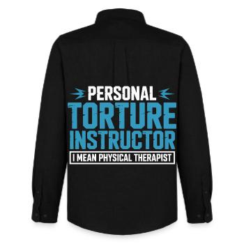 Personal Torture Instructor – Physiotherapy - Men's Oxford Shirt by Stanley/Stella - black - Back - AI Model Male 185 dark (185cm)