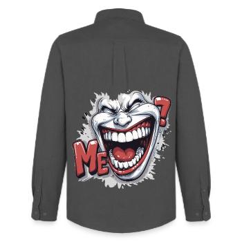 Crazy Laughing white face in a comics style - Chemise Oxford homme Stanley/Stella - charbon - Dos - AI Model Male 185 dark (185cm)
