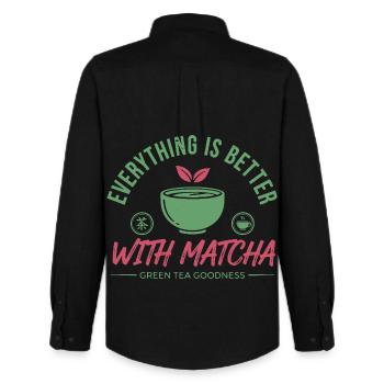 Everything Is Better With Matcha Green Tea - Männer Oxford Hemd von Stanley/Stella - Schwarz - Hinten - AI Model Male 185 dark (185cm)