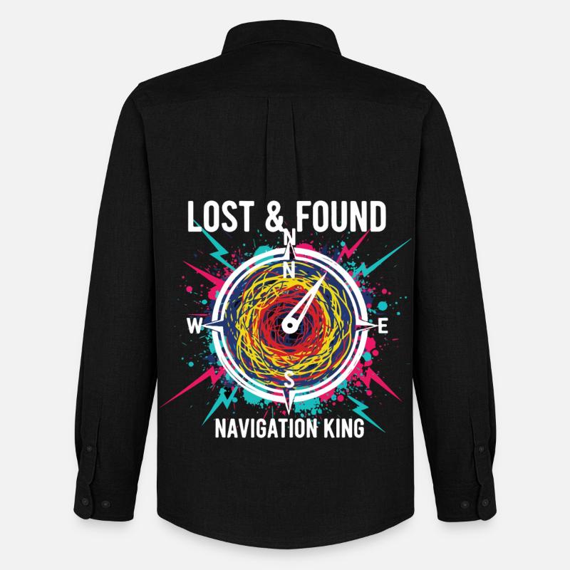 Lost & Found Compass Navigation King - Men's Oxford Shirt by Stanley/Stella - black