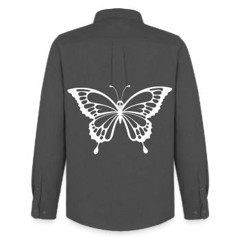 Crâne et papillon blanc - Chemise Oxford homme Stanley/Stella - charbon - Dos - AI Model Male 185 dark (185cm)