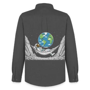 Astronaut Space Hammock Moon Earth Rest - Männer Oxford Hemd von Stanley/Stella - Anthrazit - Hinten - AI Model Male 185 dark (185cm)