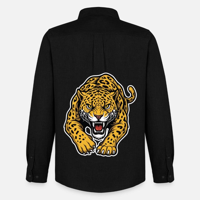 Leopard-Jaguar Wild Attack Maskottchen-Raubtier - Männer Oxford Hemd von Stanley/Stella - Schwarz