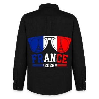 France 2026 Eiffel Tower Glasses - Men's Oxford Shirt by Stanley/Stella - black - Back - AI Model Male 185 dark (185cm)