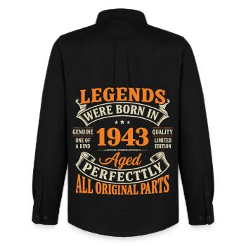 Légendes nées en 1943 – Âgé Parfait - Chemise Oxford homme Stanley/Stella - noir - Dos - AI Model Male 185 dark (185cm)
