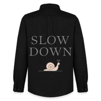 Slow Down Schnecke Entschleunigung Achtsamkeit - Männer Oxford Hemd von Stanley/Stella - Schwarz - Hinten - AI Model Male 185 dark (185cm)