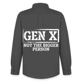 Lustige Gen X: Nicht die größere Person - Männer Oxford Hemd von Stanley/Stella - Anthrazit - Hinten - AI Model Male 185 dark (185cm)