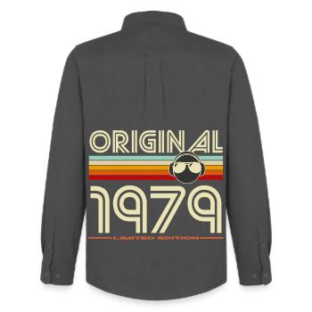 Original 1979 Retro Stripes Tee - Chemise Oxford homme Stanley/Stella - charbon - Dos - AI Model Male 185 dark (185cm)
