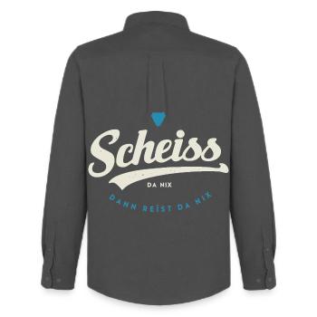 Scheiss da nix - Männer Oxford Hemd von Stanley/Stella - Anthrazit - Hinten - AI Model Male 185 dark (185cm)
