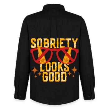 La sobriété antialcoolique abstinente est bonne - Chemise Oxford homme Stanley/Stella - noir - Dos - AI Model Male 185 dark (185cm)