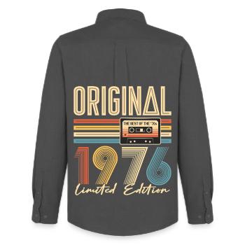 50th Birthday, 50 Years, Original 1976 - Men's Oxford Shirt by Stanley/Stella - anthracite - Back - AI Model Male 185 dark (185cm)