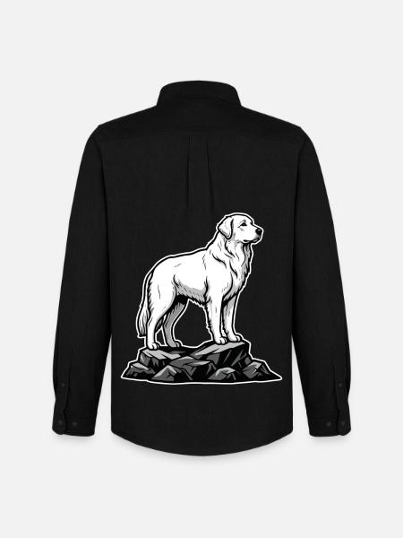 Dog Pyrenean Mountain Patou on Rock - Men's Oxford Shirt by Stanley/Stella - black